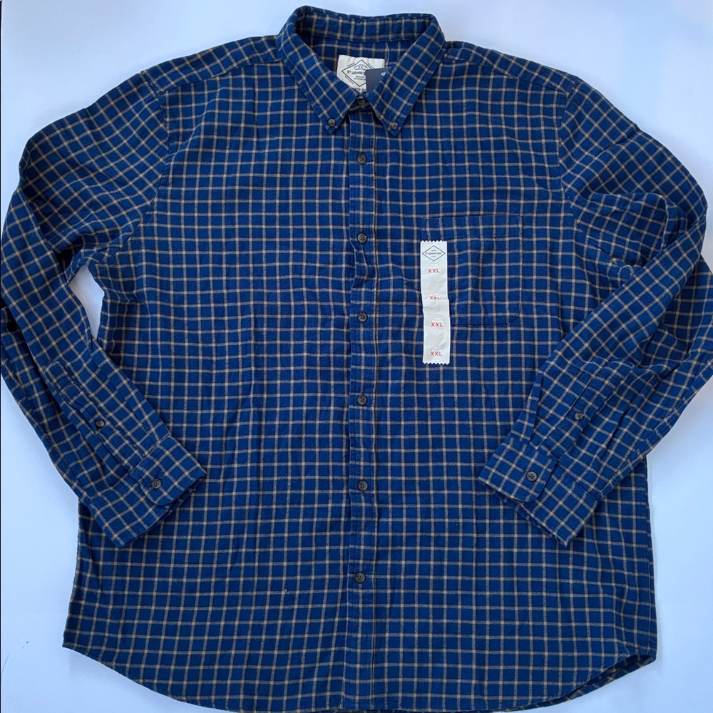 St. John's Bay Men’s Blue Long Sleeve Button Down Flannel Shirt 100% Cotton XXL
